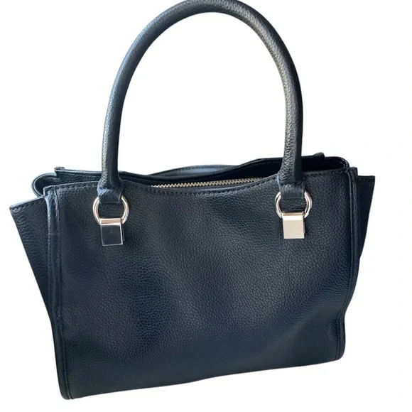 Guess Black Satchel with Gold Accents and Structured Design Handbag Purse Tote - Picture 7 of 14